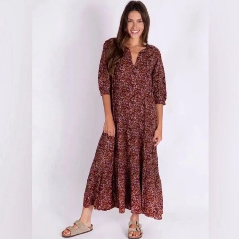 Natural Life Sage Tiered Floral Maxi Dress L/XL - Picture 2 of 14